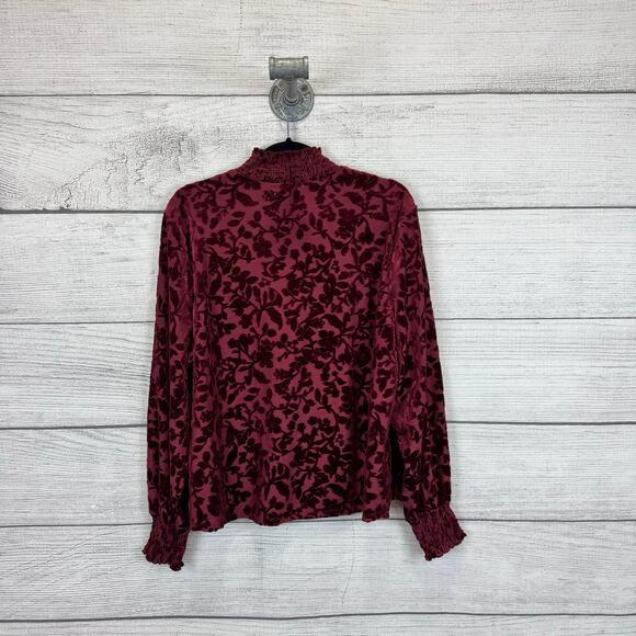 Maurices Plus Size Maroon Velour Mock Neck Floral Long Sleeve Top Size 1X - Picture 8 of 9